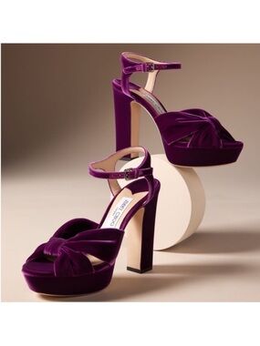 New Jimmy Choo Heloise Cassis Velvet Platform Heels